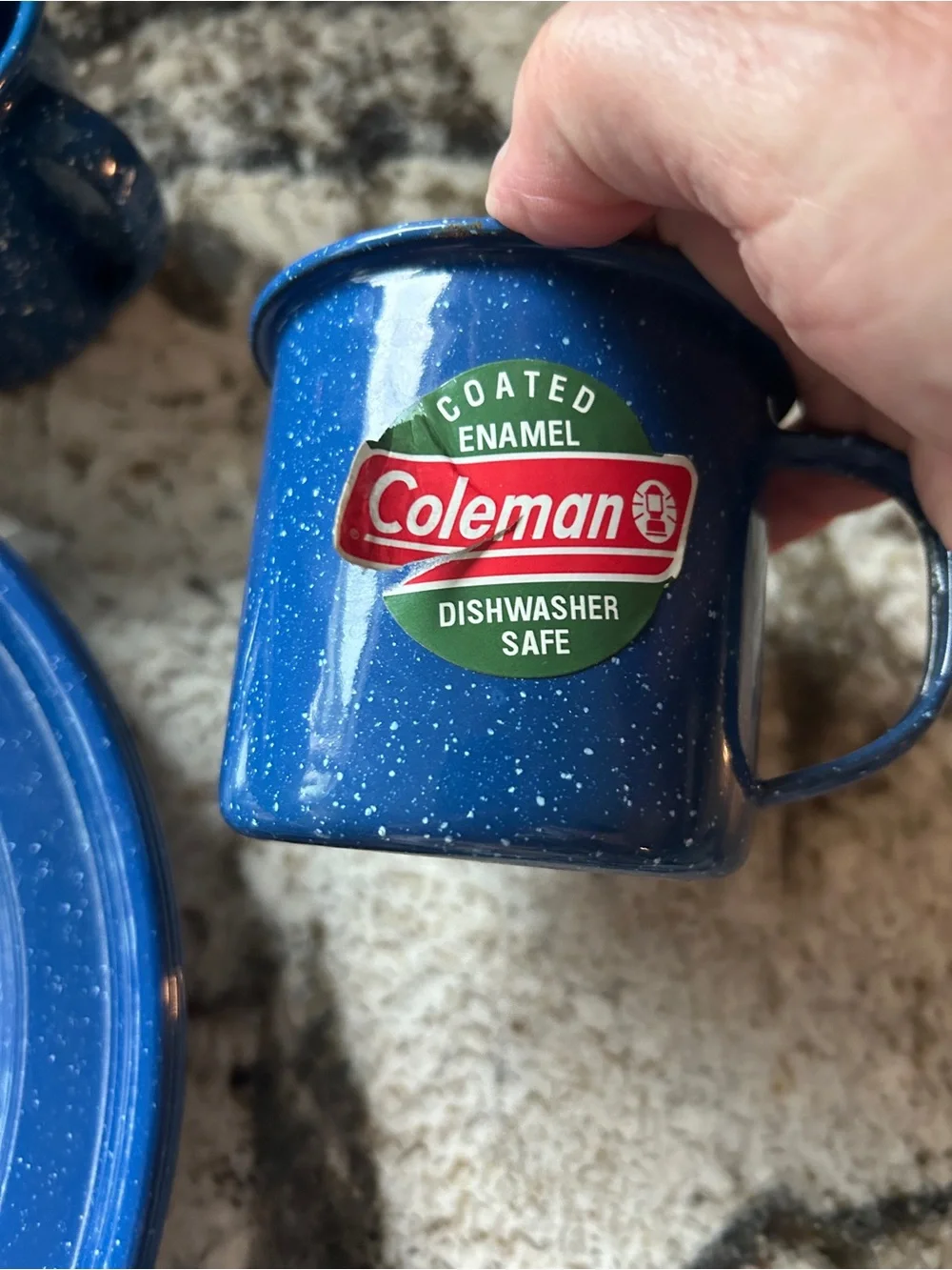 Coleman Blue Speckle Enamel Campware Set with Coffee Pot & Spoons